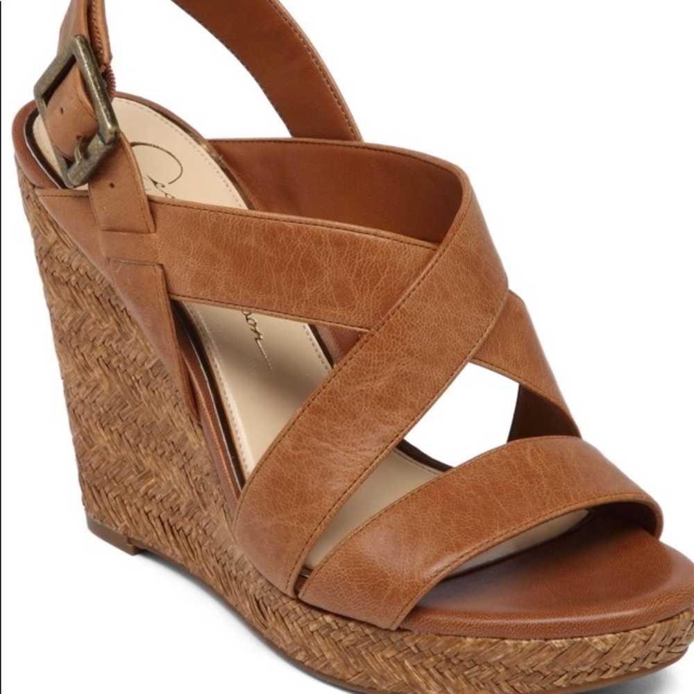 Brown Leather Jessica Simpson Wedge Heels